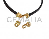 Cierre garfio de SWAROVSKI y Zamak 11x4,5mm con terminal moneda. Dorado-Citrine Shimmer. Int.3x2mm