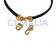 Cierre garfio de SWAROVSKI y Zamak 11x4,5mm con terminal moneda. Dorado-Light Grey Delite. Int.3x2mm