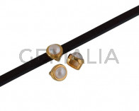 Entrepieza de SWAROVSKI y Zamak 6x4mm. Dorado-Crystal CR. Int.3x2mm