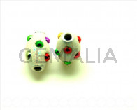 Resina. Barril 13x21mm. blanco-multicolor. Int.3mm aprox.