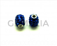 Resina. Barril 10x13mm con rhinestone. azulon. Int.3mm aprox.