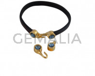 Cierre garfio de SWAROVSKI y Zamak. Set 2 piezas 6x15mm - 6x11mm. Dorado-Denim Blue. Int.5x2mm