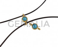 Conector de SWAROVSKI y Zamak 10x5mm. Dorado-Azure Blue.Int.1,2mm