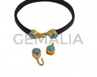 Cierre garfio de SWAROVSKI y Zamak. Set 2 piezas 6x15mm - 6x11mm. Dorado-Azure Blue. Int.5x2mm