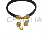 Cierre garfio de SWAROVSKI y Zamak. Set 2 piezas 6x15mm - 6x11mm. Dorado-Lime. Int.5x2mm