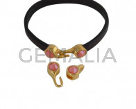 Cierre garfio de SWAROVSKI y Zamak. Set 2 piezas 6x15mm - 6x11mm. Dorado-Light Coral. Int.5x2mm