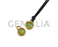 Colgante de SWAROVSKI y Zamak moneda 6,5x6,5mm. Dorado-Lime. Int.1,8mm