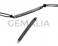 Conector de Zamak 52x5,5mm. Para cuero 3mm. Plateado. Int.1,5mm