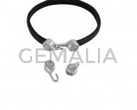 Cierre garfio de SWAROVSKI y Zamak. Set 2 piezas 6x15mm - 6x11mm.Plateado -Cappuccino Delite. Int.5x2mm