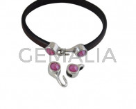 Cierre garfio de SWAROVSKI y Zamak. Set 2 piezas 6x15mm - 6x11mm. Plateado-PeonyPink. Int.5x2mm