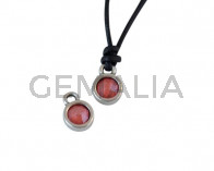 Colgante de SWAROVSKI y Zamak moneda 6,5x6,5mm. Plateado-Light Coral. Int.1,8mm