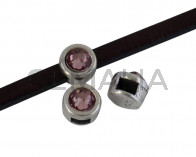 Entrepieza de SWAROVSKI y Zamak. Moneda 6x4mm. Plateado-AntiquePink. Int.3x2mm