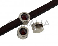 Entrepieza de SWAROVSKI y Zamak. Moneda 8mm. Plateado-Burgundy. Int.5x2mm