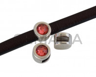 Entrepieza de SWAROVSKI y Zamak. Moneda 8mm. Plateado-Padparadscha. Int.5x2mm