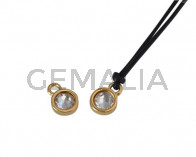Colgante de SWAROVSKI y Zamak moneda 6,5x6,5mm. Dorado-Crystal. Int.1,8mm