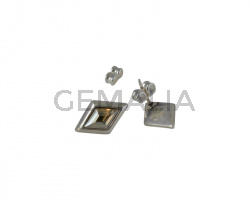 Pendiente de Swarovski y Zamak. Rombo 16x10mm. Plateado-Golden Shadow.