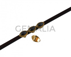 Entrepieza de Swarovski y Zamak hoja 8x5mm. Dorado-Jet Hematite Pearl. Int. 3x2mm.