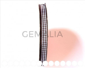 Lazo satinado. 10mm. cuadros marron-blanco