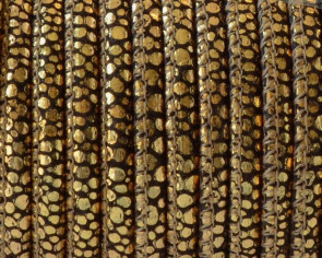 Piel de serraje. Redondo 4,5mm. Cosido. Marron oscuro-Oro. Calidad Superior