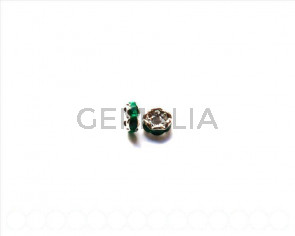 Cuentas metalicas. Rhinestone rondel 6mm. verde
