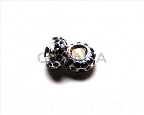 Cuentas metalicas. Rondel 14x8mm. Plateado/Tanzanite. Int.5mm