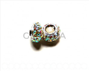Metalico. Rhinestone 14x8mm. Plateado/cristal AB 2X. Int.5mm aprox.