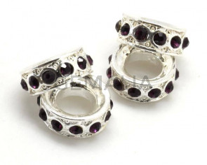 Metalico. Rhinestone rondel 15x15x6mm. Plateado-amethyst. Int.8mm