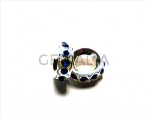 Metalico. Rhinestone rondel 15x15x6mm. Plateado-sapphire. Int.8mm