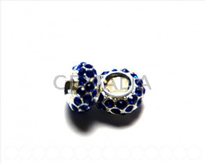 Cuentas metalicas. Rhinestone 14x8mm. Plateado-sapphire. Int.5mm