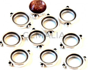 Zamak. Conector. 20x15mm. Sin piedra doble cara. Int.piedra 12mm. Plateado