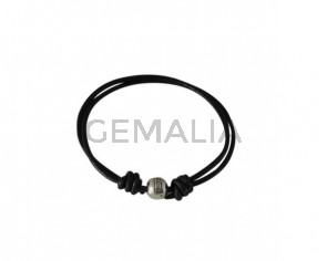Pulsera padel de zamak y cuero 2mm. Negro. Adaptable. Calidad Sup.