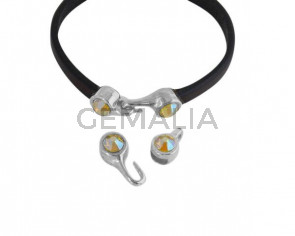 Cierre garfio de SWAROVSKI y Zamak. Set 2 piezas 6x15mm - 6x11mm. Plateado-Citrine Shimmer. Int.5x2mm