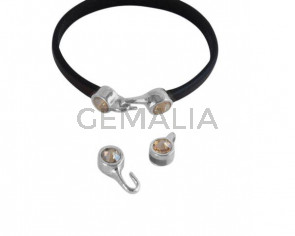 Cierre garfio de SWAROVSKI y Zamak. Set 2 piezas 6x15mm - 6x11mm. Plateado-Golden Shadow. Int.5x2mm