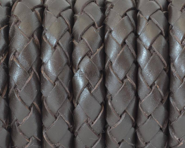 Bolo Braided Round Leather Cord. 10mm. Dark brown