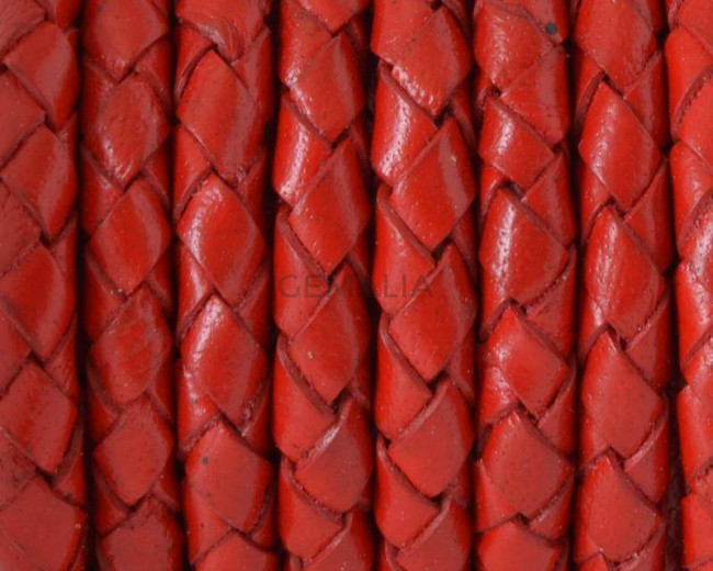 Bolo Braided Round Leather Cord. 5mm. Red.