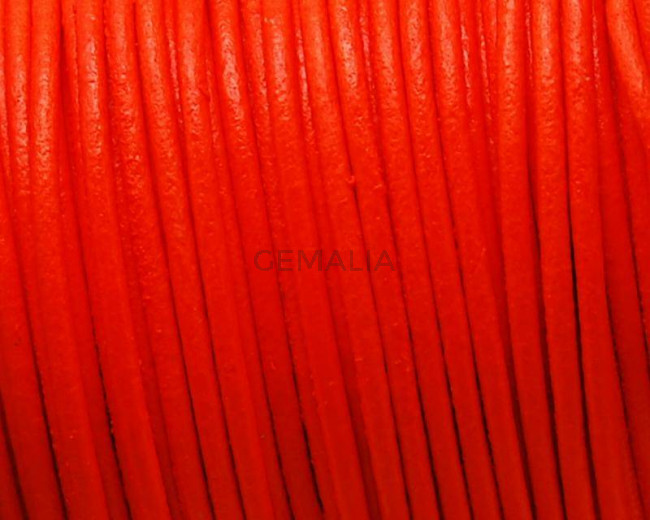 Round leather Cord. 2mm. Fluorescent orange.  Best Quality.