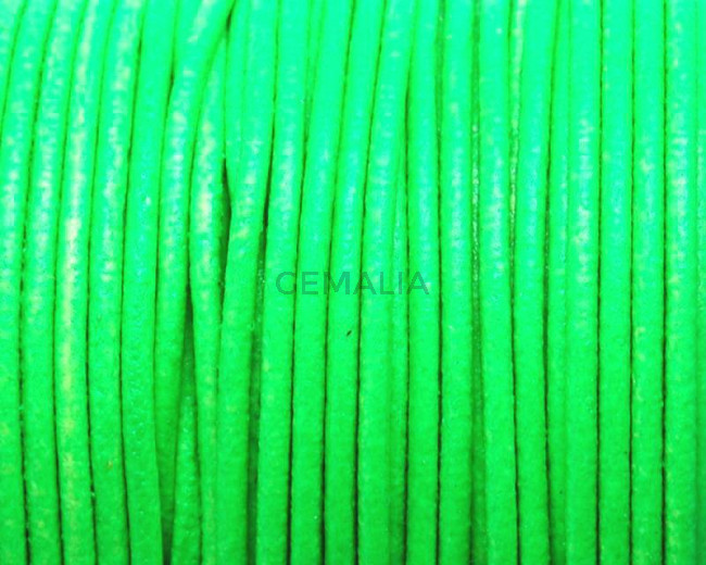 Round leather Cord. 2mm. Fluorescent green. Best Quality.
