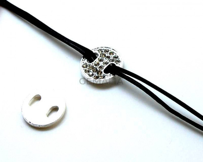 Metal/Rhinestone. Coin. 18mm. Silver color-crystal.