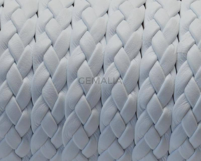 Bolo Braided Flat Leather Cord. 9x2mm. White. Spool.