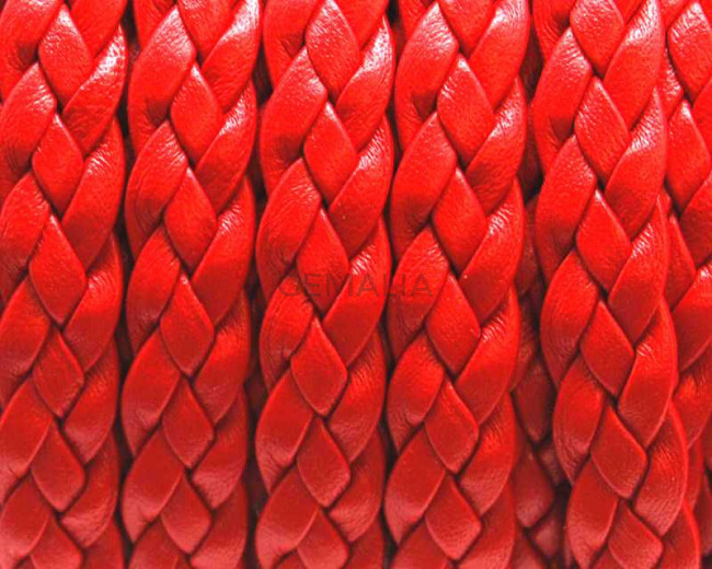 Bolo Braided Flat Leather Cord. 9x2mm. Red. Best Quality.