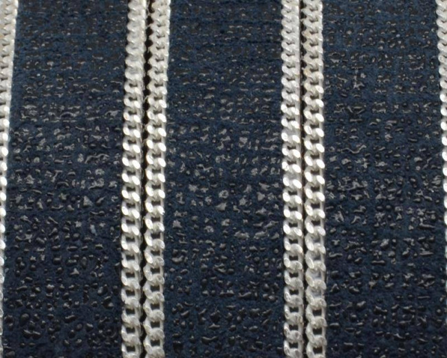 Flat Leather cord with chain. 15x2mm. Ray. Navy blue-silver.Best Q.