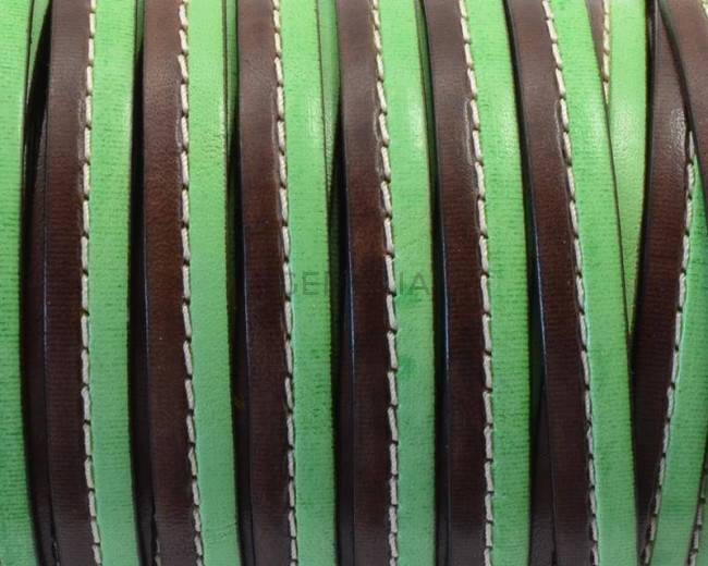Flat Stitched leather cord. 10x2cm. Dark brown-green. Best Quality.
