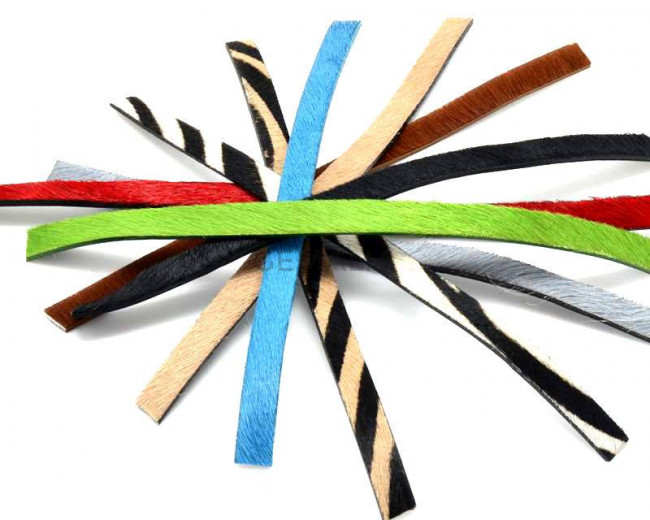 Colored cow hair Flat leather cord. 10x2mm. Multicolor.