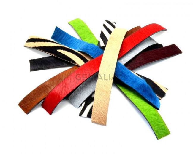 Colored cow hair Flat leather cord. 20x2mm.