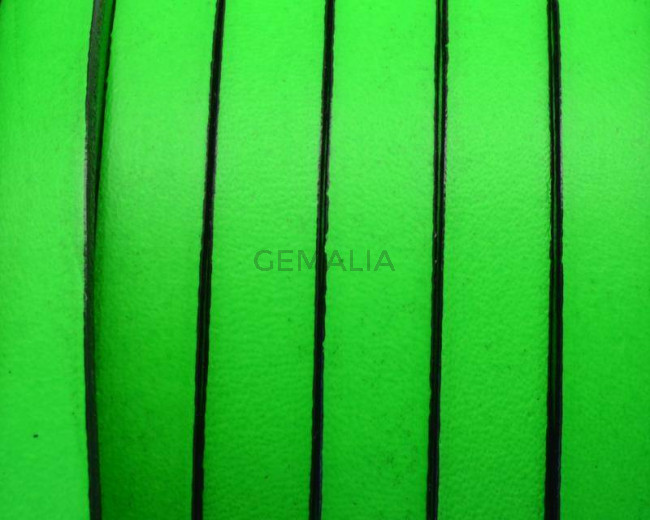 Flat Leather cord. 10x1.5mm. Fluorescent green-black. Best Quality.