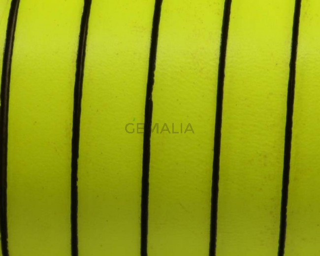 Flat Leather cord. 10x1.5mm. Fluorescent yellow-black. Best Quality.