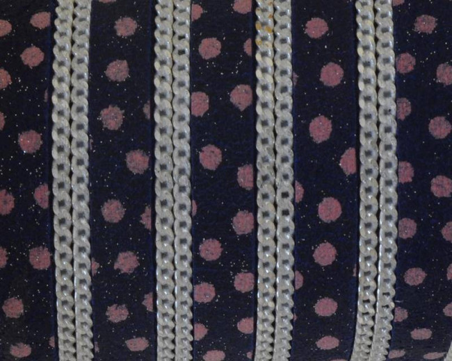 Flat Leather cord with chain. 10x2mm.Moles.Navy blue-pink.Best Quality