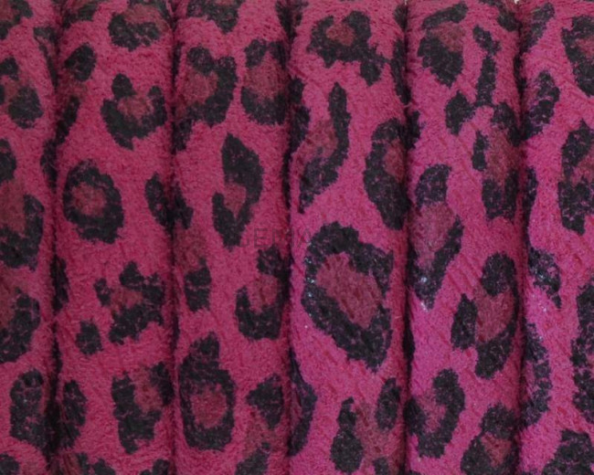 REGALIZ leather cord. Oval 10x6mm. Leopard. Fuchsia. Best Quality.