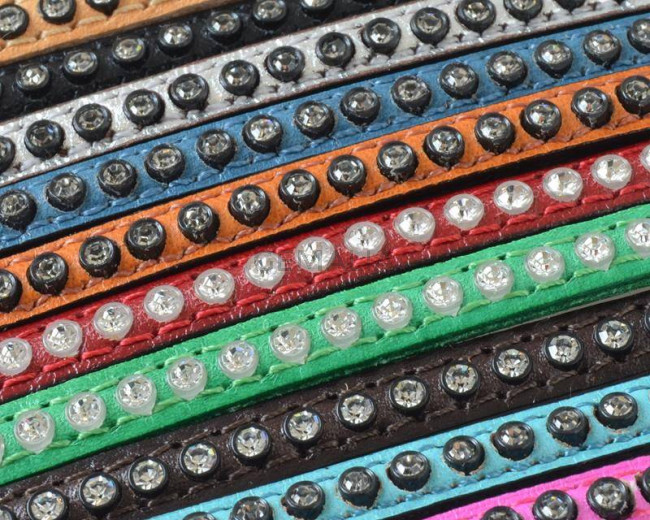 Flat Leather cord with strass. 6.5x3mm. Multicolor. Best Quality.