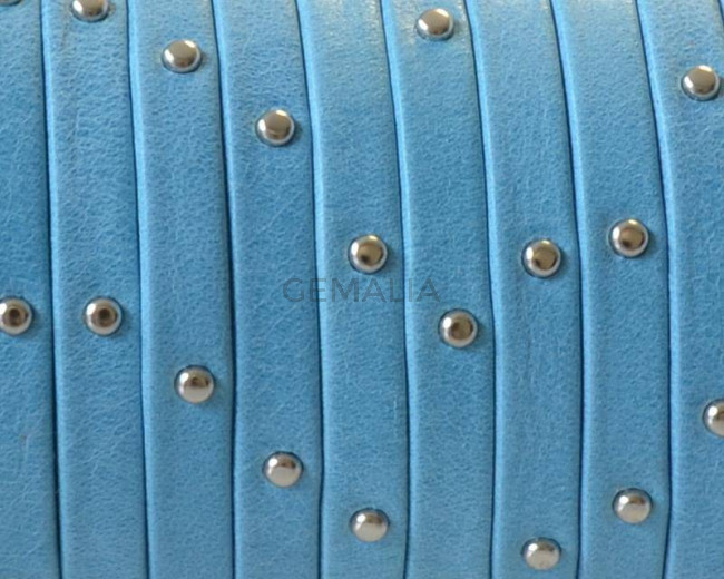 Flat Leather cord. 5x1.5mm. Denver. Turquoise-silver. Best Quality.